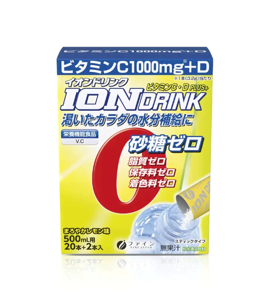 Fine Japan Ion Drink Ионный напиток с витаминами С + D без сахара, без жира для занятий спортом вкус лимона (22 саше)-0